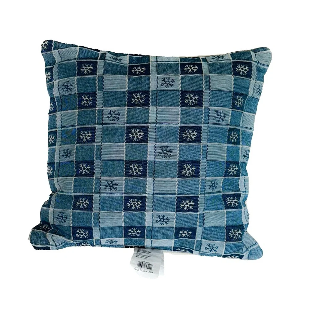 Snowman Holiday Decorative Pillow 17x17 – Blue & White Winter Christmas Accent